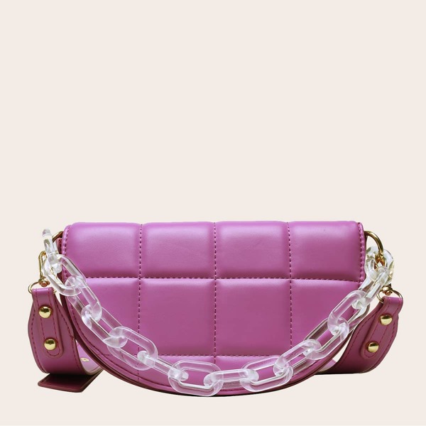 Stitch Detail Flap Chain Satchel Bag, Purple