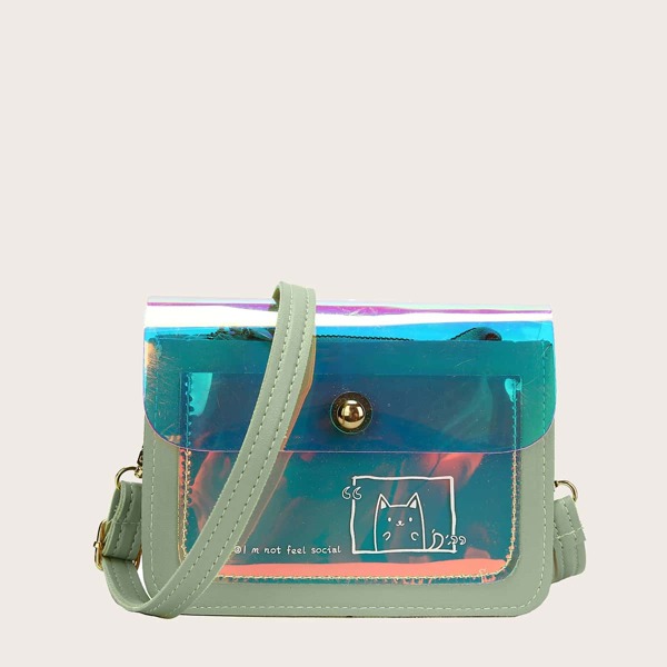 Girls Holographic Flap Crossbody Bag, Green