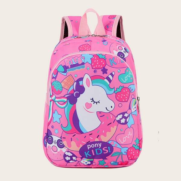 Girls Cartoon Graphic Backpack, Pink
