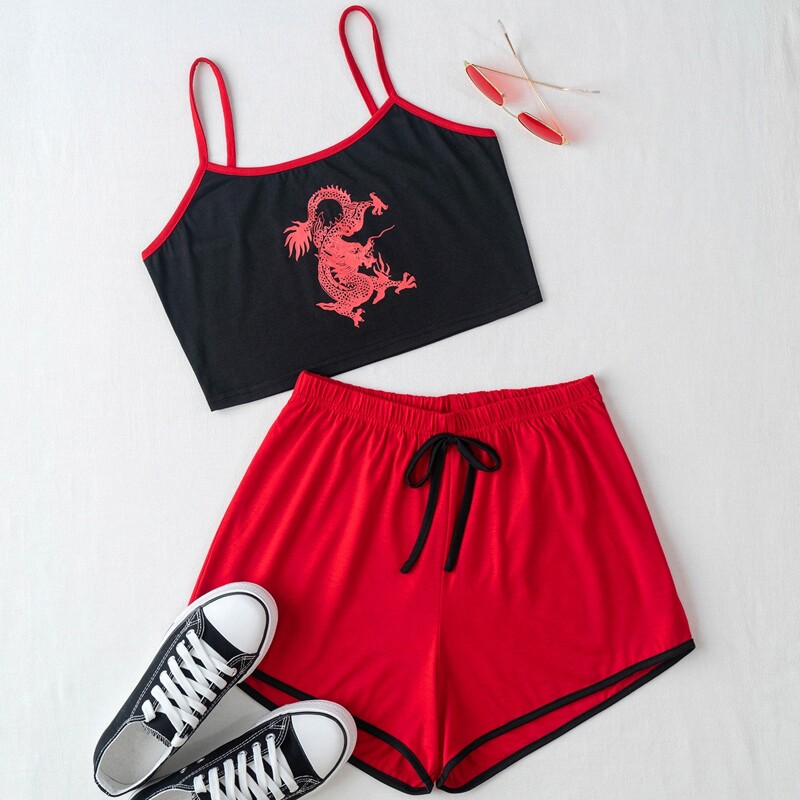 Chinese Dragon Cami Top & Shorts, Multicolor 
Chinese Dragon Cami Top & Shorts, Multicolor