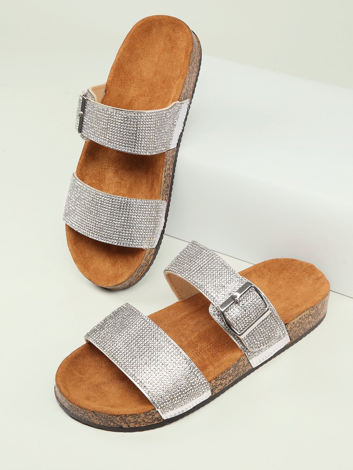 Crystal Pave Two Band Footbed Platform Sandals