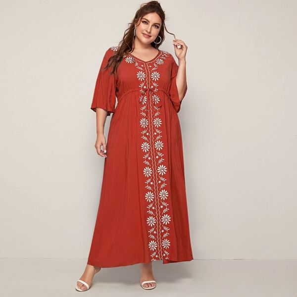 Платье размера плюс с вышивкой и v-образным вырезом на кулиске, Утомленный оранжевый
Платье размера плюс с вышивкой и v-образным вырезом на кулиске, Утомленный оранжевый