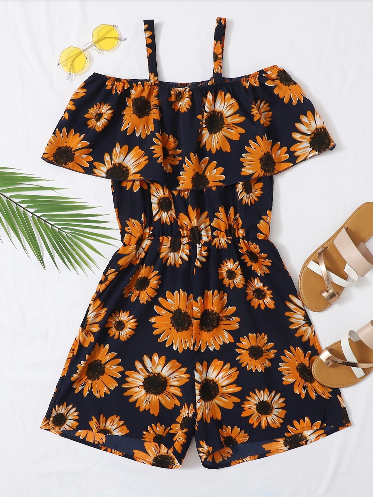 Sunflower Print Cami Romper