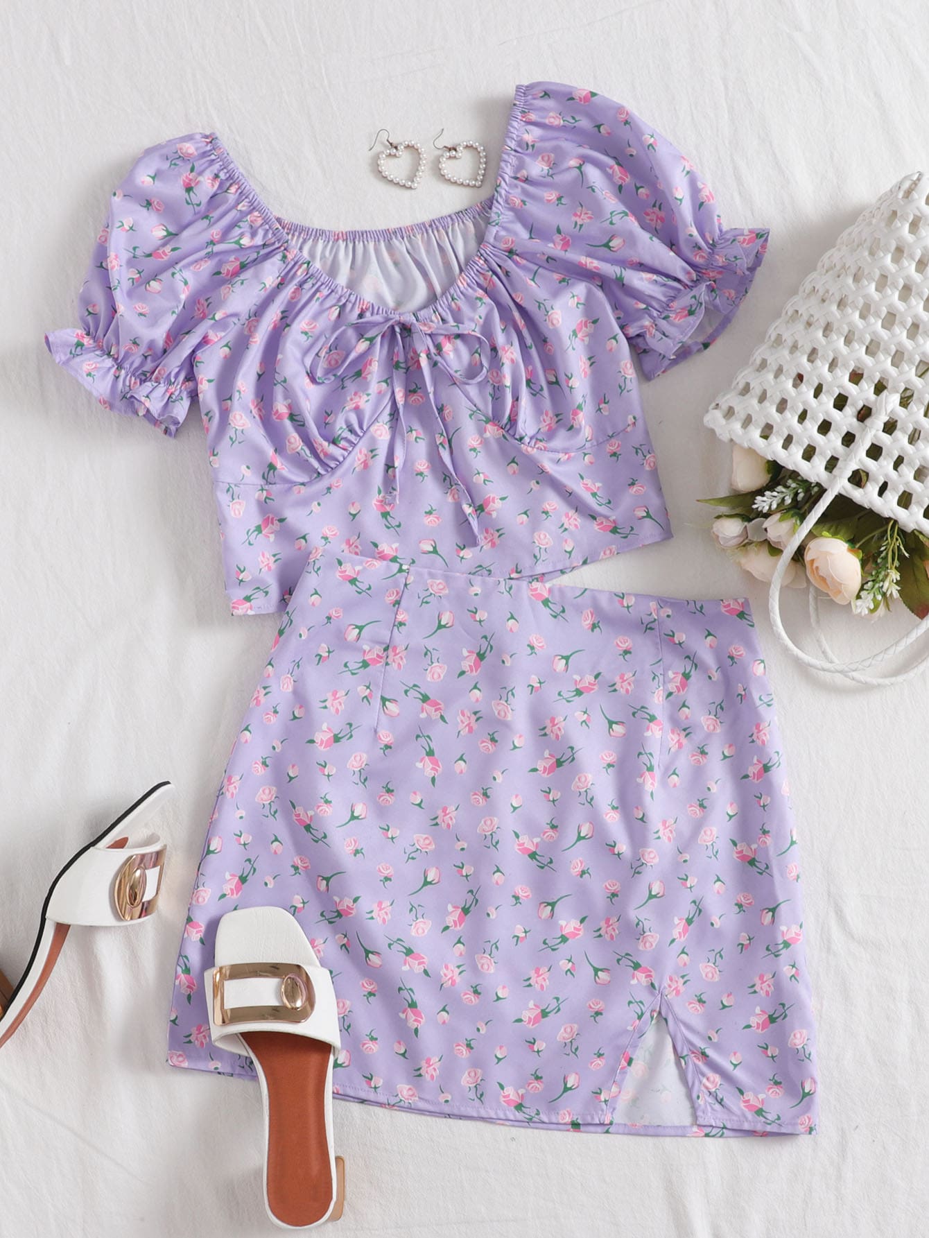 Ditsy Floral Crop Top & Skirt