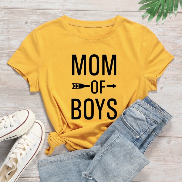 Plus Letter Graphic Crew Neck Tee, Yellow