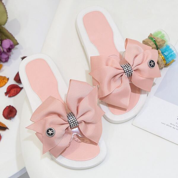 Toddler Girls Bow Decor Non-slip Slides, Pink