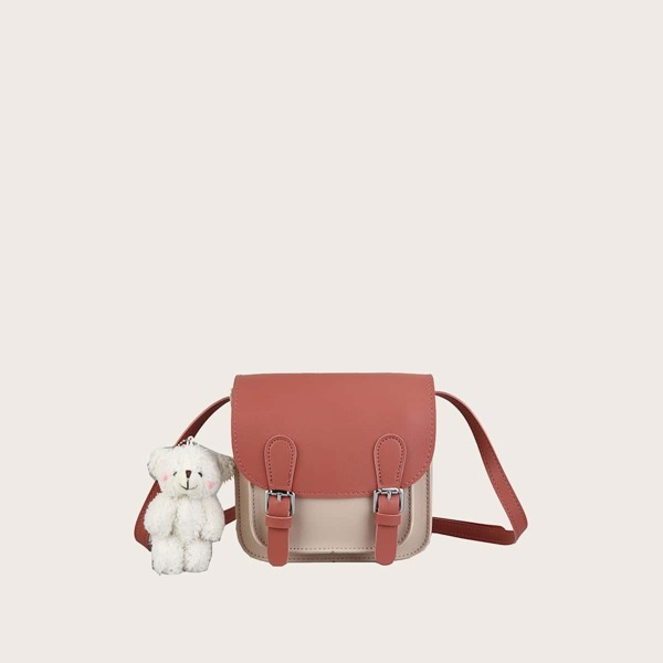 Pin Buckle Two Tone Crossbody Bag, Brown