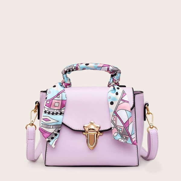 Scarf Decor Satchel Bag, Purple