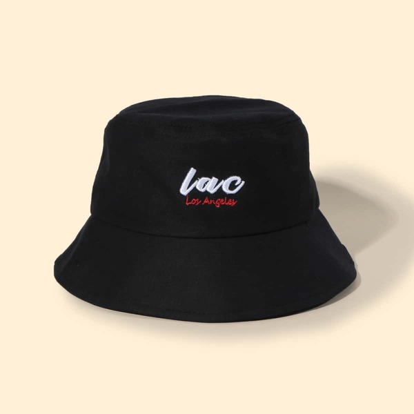 Letter Embroidery Bucket Hat, Black