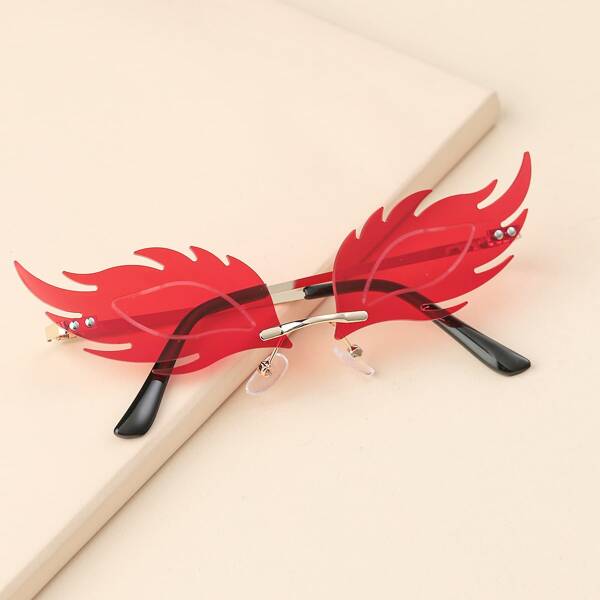 Irregular Rimless Sunglasses, Red 
Irregular Rimless Sunglasses, Red