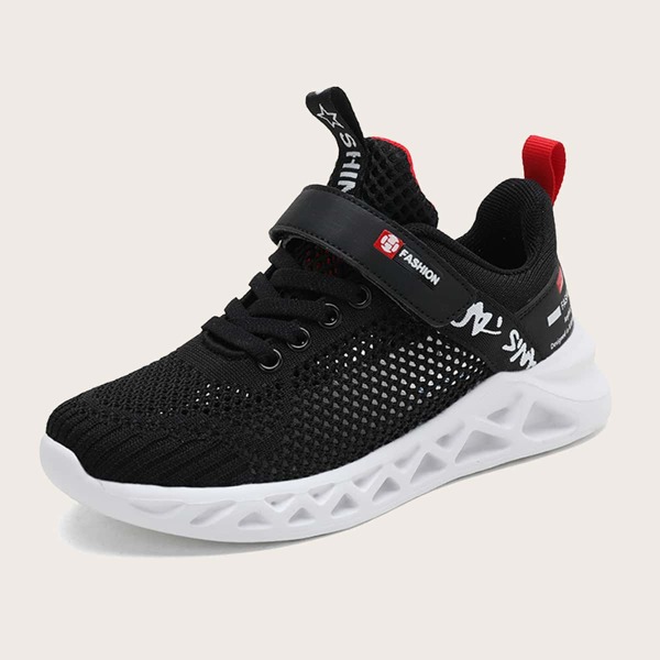 Boys Letter Graphic Hollow Out Sneakers, Black