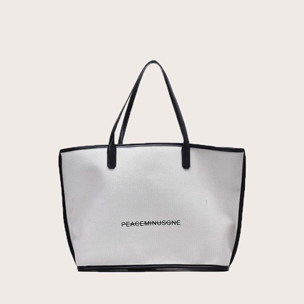 Letter Graphic Tote Bag, White