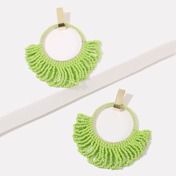 Beaded Tassel Decor Drop Earrings, Green