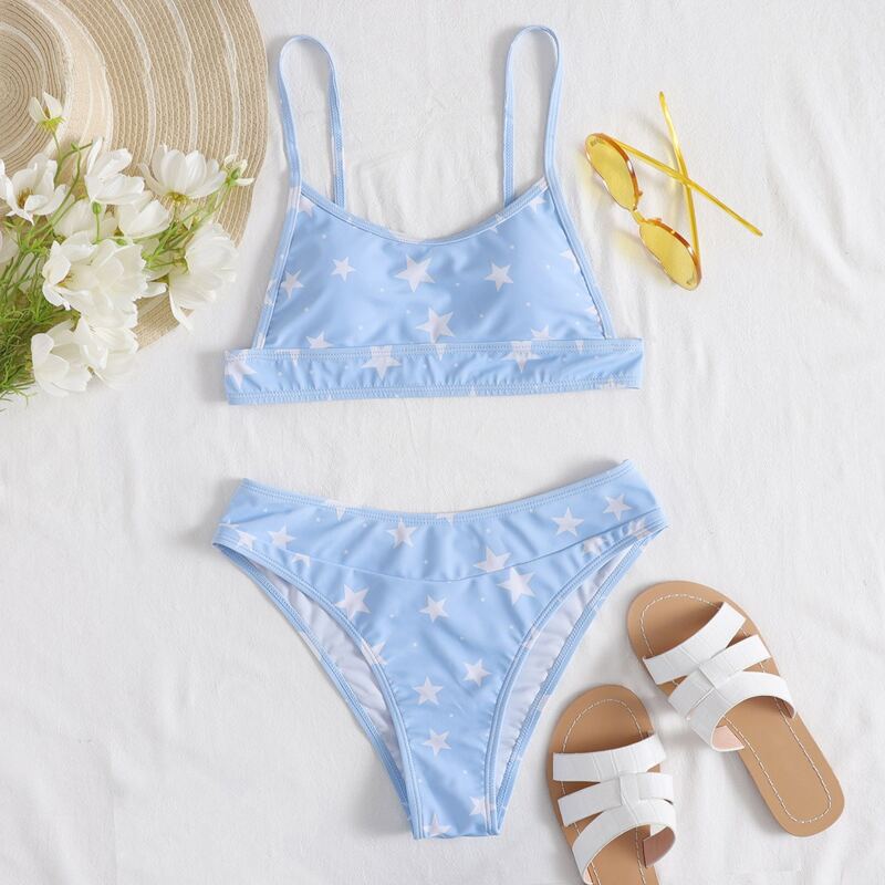 Star Cami Bikini Swimsuit, Pastel baby blue 
Star Cami Bikini Swimsuit, Pastel baby blue