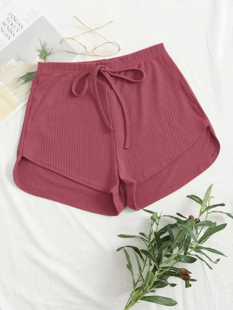 SHEIN EZwear Redwood Casual Vlak Korte broek Geknoopt