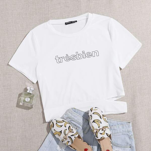 Футболка с текстовым принтом и разрезом, Белый
Футболка с текстовым принтом и разрезом, Белый