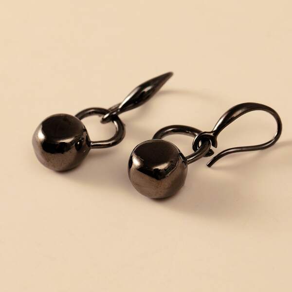 Kettlebell Charm Drop Earrings, Black