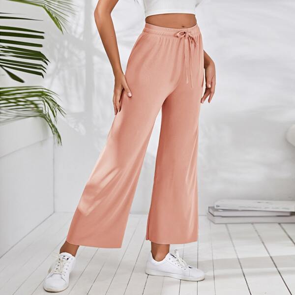 Solid Drawstring Waist Pants, Coral pink