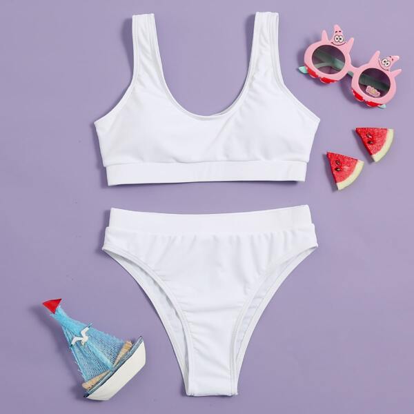 Girls High Waisted Bikini Swimsuit, White