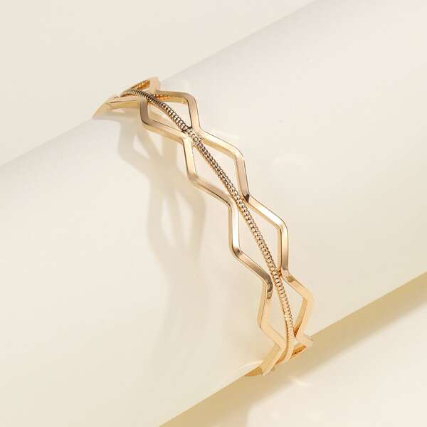 Hollow Out Metallic Cuff Bangle, Gold
