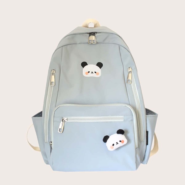 Cartoon Panda Embroidered Backpack, Blue