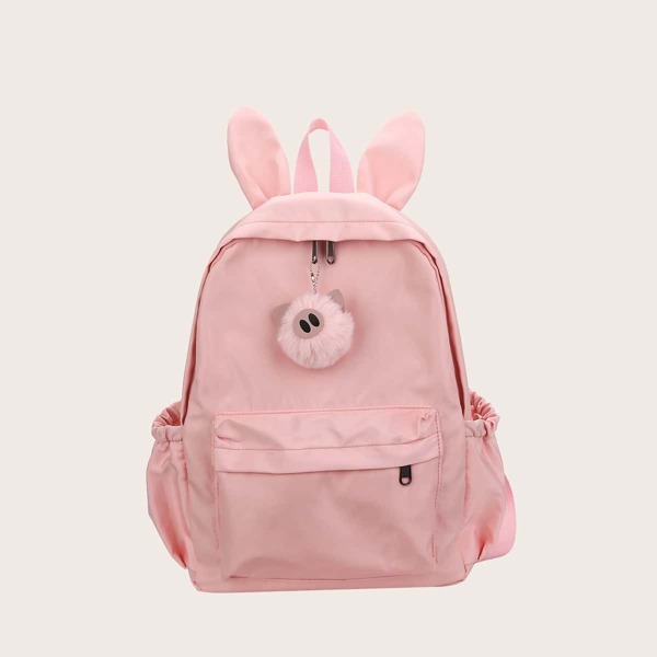 Girls Ear Decor Pocket Front Backpack, Pink