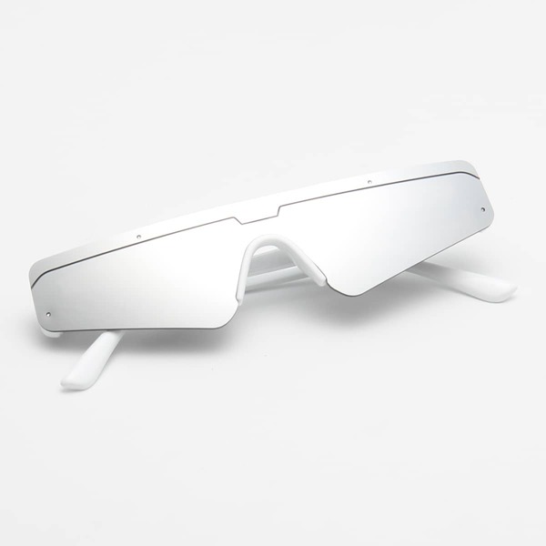 Flat Top Shield Rimless Sunglasses, Silver