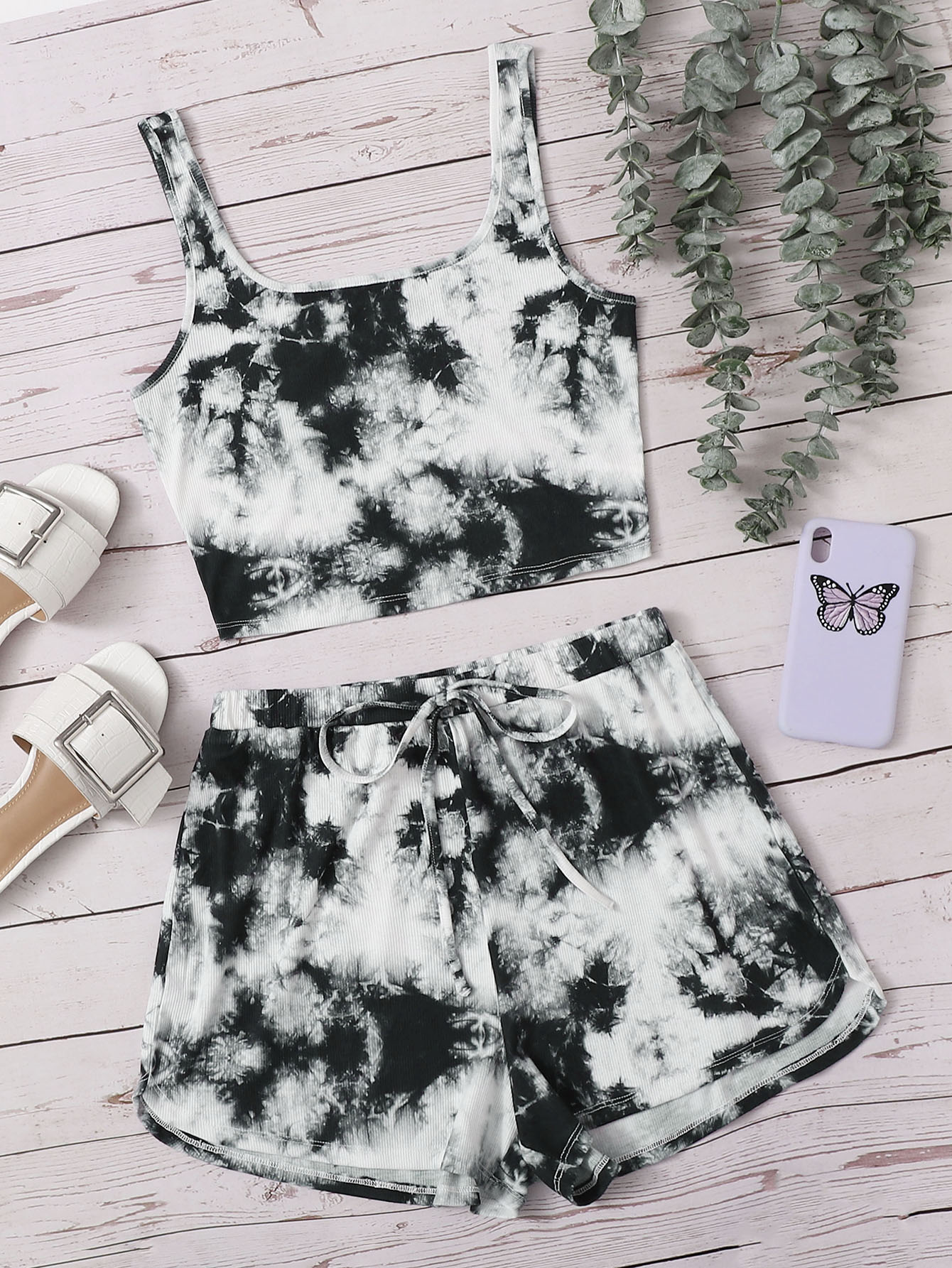 Tie Dye Crop Top and Dolphin Shorts Set