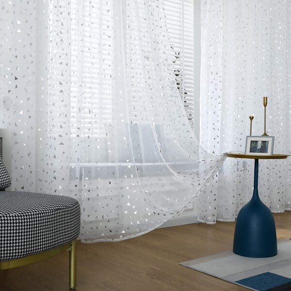 1pc Triangle Print Curtain, White
1pc Triangle Print Curtain, White