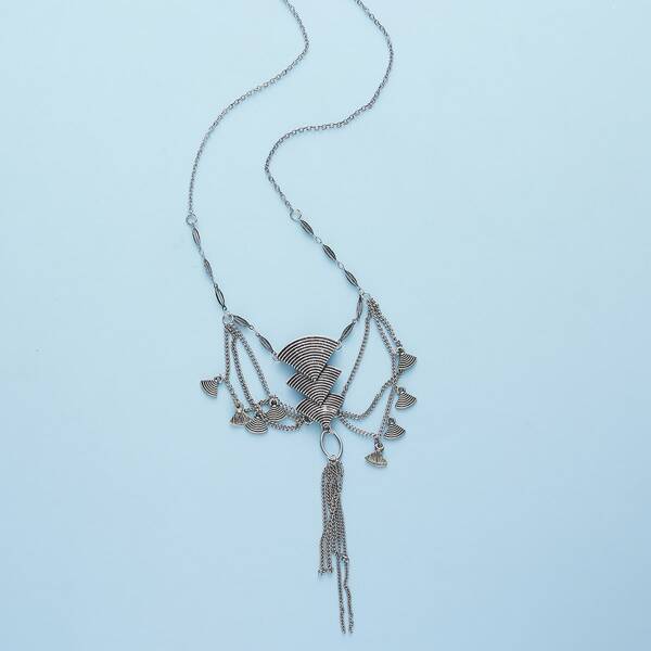 Fan Charm Necklace, Silver
