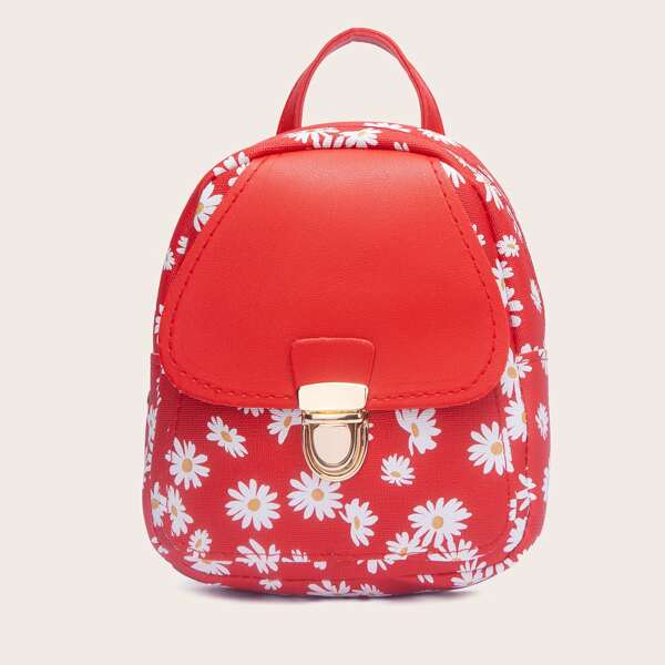Daisy Graphic Push Lock Backpack, Red