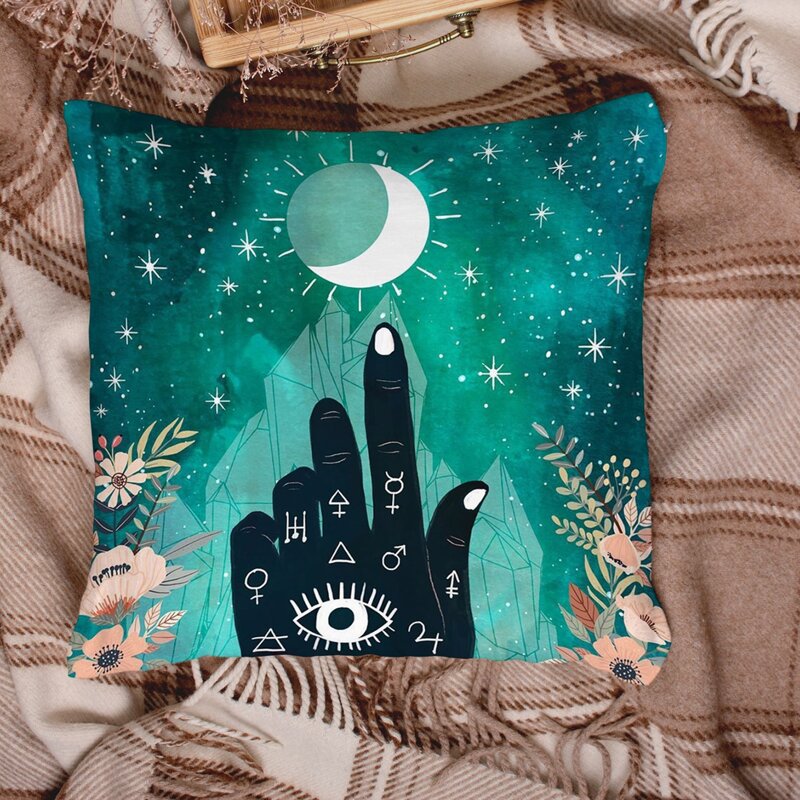 1pc Hand & Moon Print Cushion Cover Without Filler, Multicolor 
1pc Hand & Moon Print Cushion Cover Without Filler, Multicolor