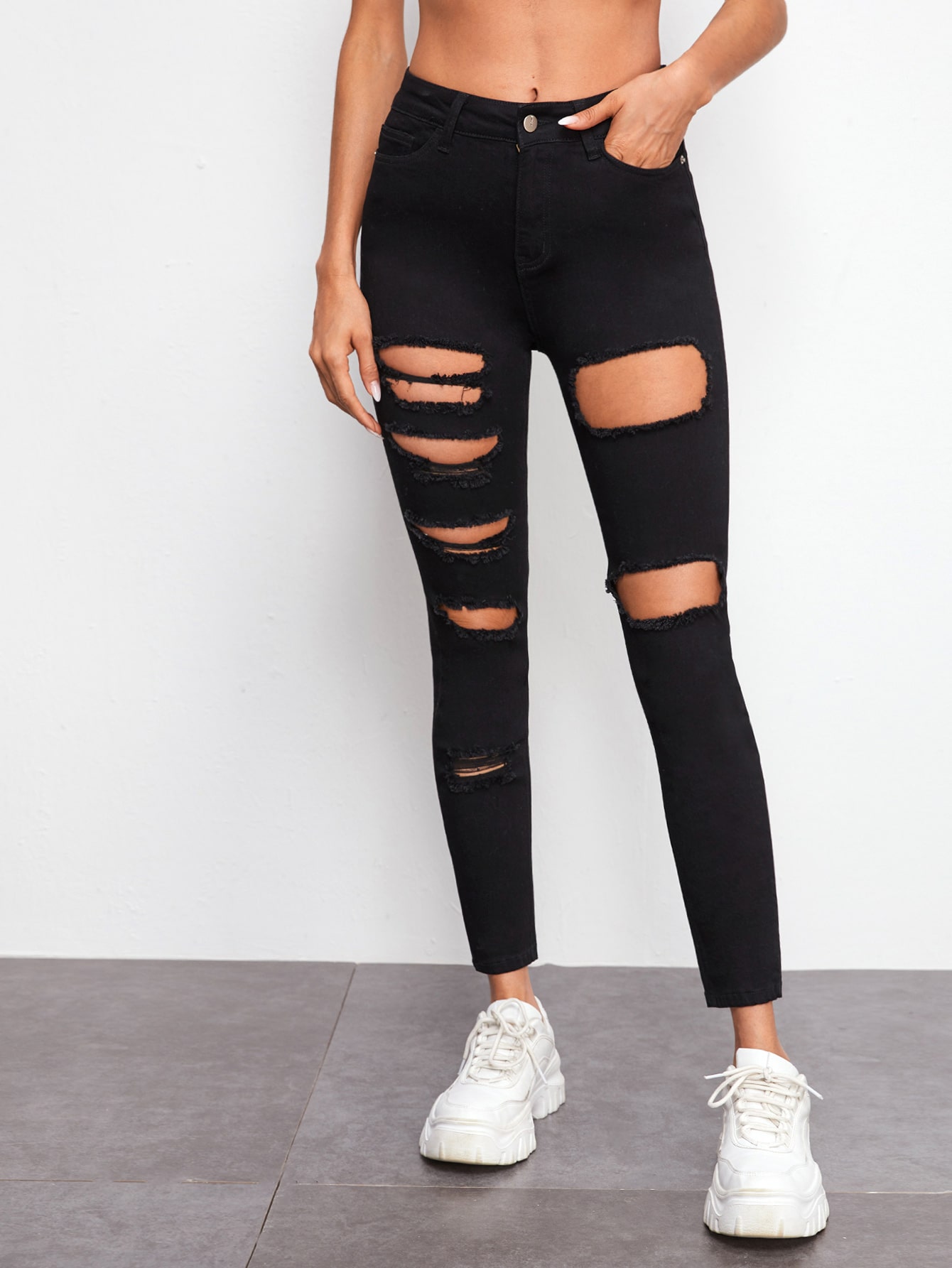 Slant Pocket Ripped Jeans