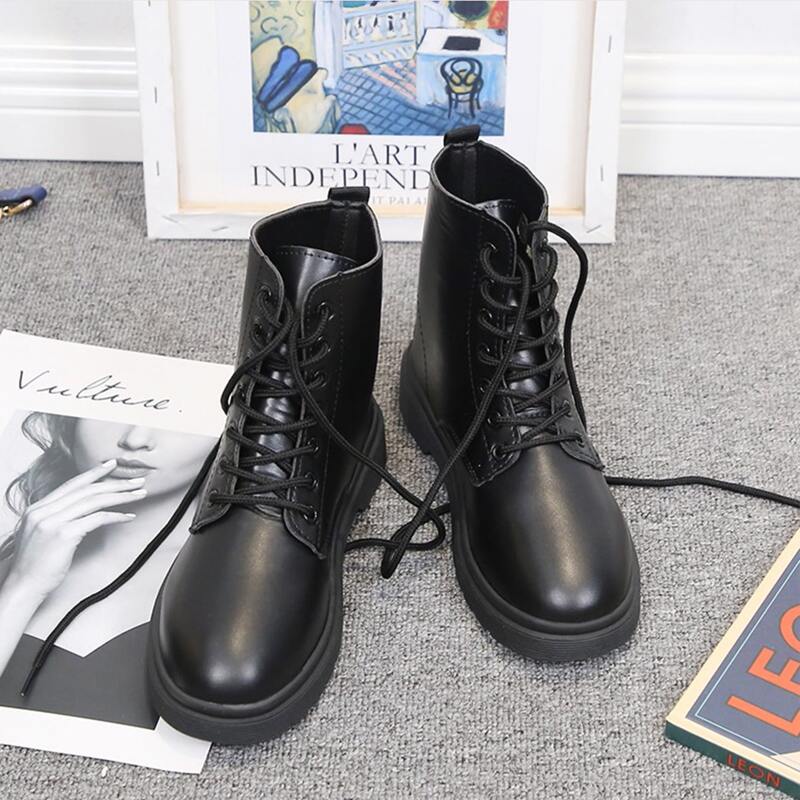 Lace-up Lug Sole Combat Boots, Black 
Lace-up Lug Sole Combat Boots, Black