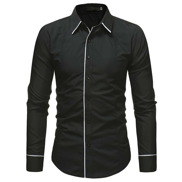 Men Contrast Piping Button Up Shirt, Black
Men Contrast Piping Button Up Shirt, Black