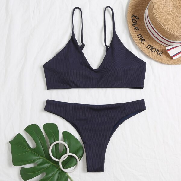 Rib Bikini Swimsuit, Navy blue
