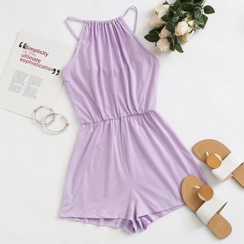Solid Cami Romper, Lilac purple 
Solid Cami Romper, Lilac purple
