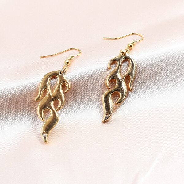 Flame Decor Drop Earrings, Gold