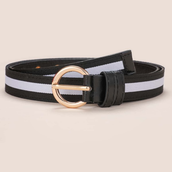 Striped Pattern Tape Belt, Black