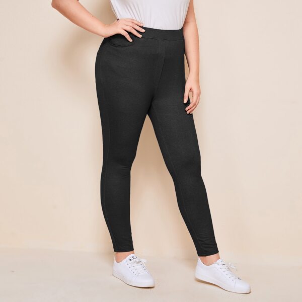 Plus Solid Pocket Back Leggings, Black