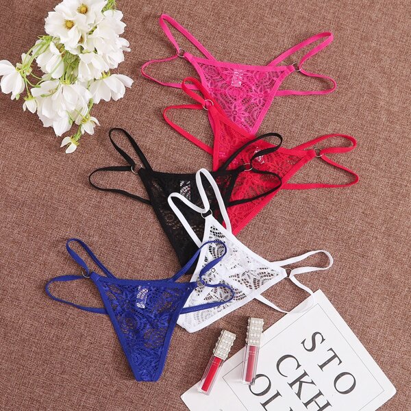 5pack Hollow Out Ring Linked Thong Set, Multicolor