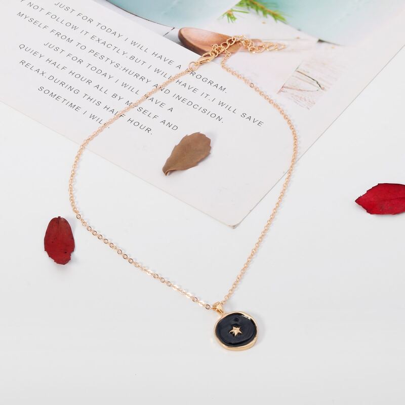 Star Coin Pendant Necklace, Black 
Star Coin Pendant Necklace, Black