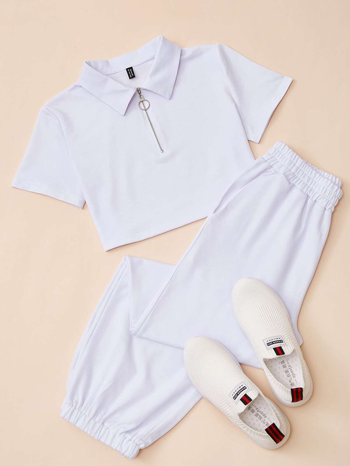 O-ring Zip Half Placket Tee & Pants Set