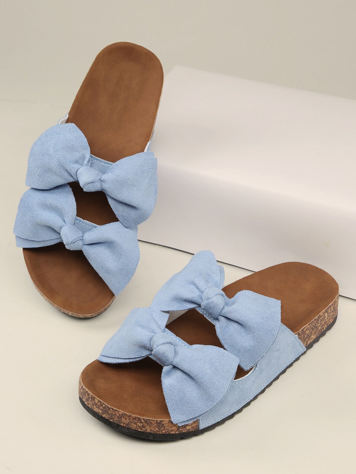 Bow Details Platform Footbed Flat Sandals