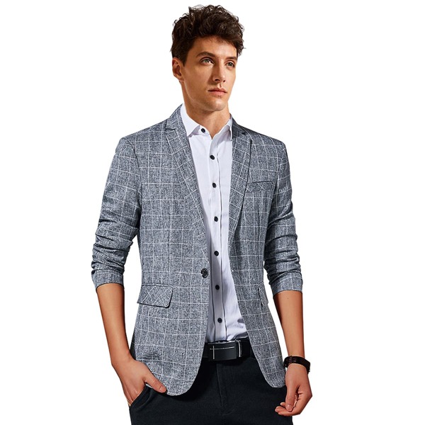 Men Space Dye Grid Print Blazer, Grey