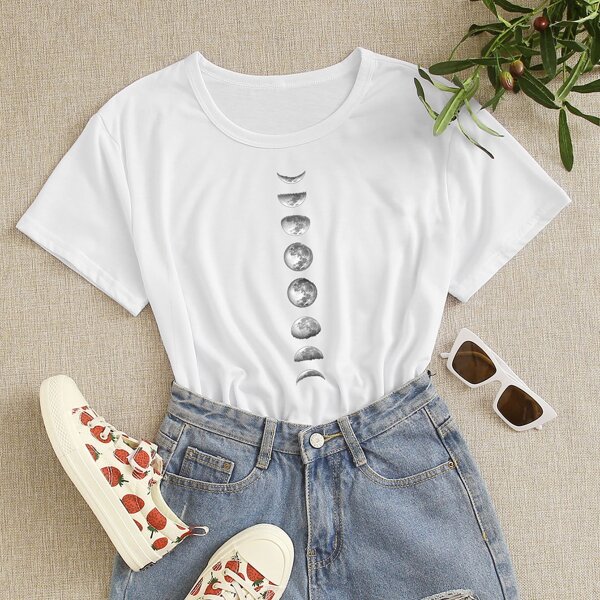 Plus Moon Print Short Sleeve Tee, White