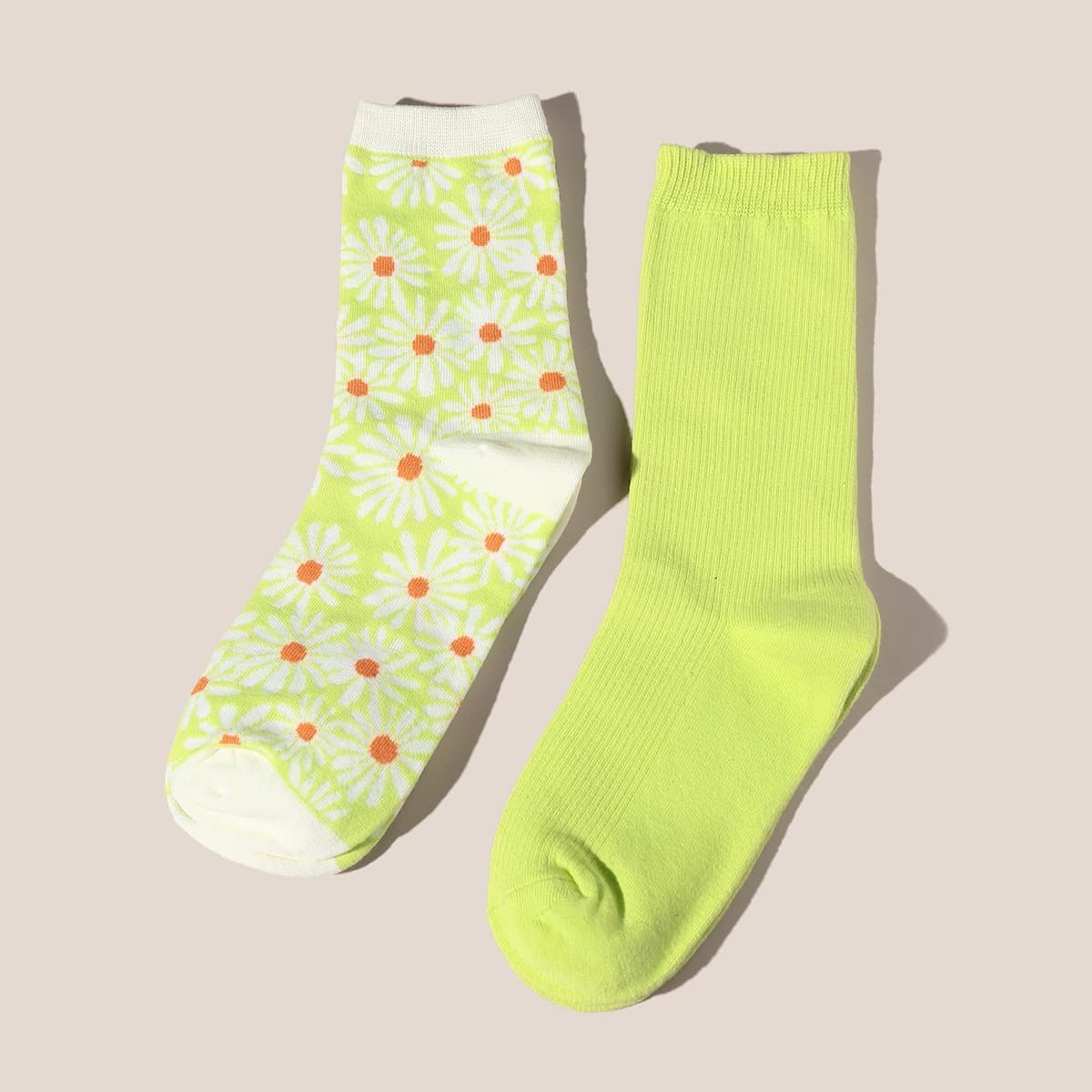 2pairs Daisy Pattern Socks, Multicolor 
2pairs Daisy Pattern Socks, Multicolor