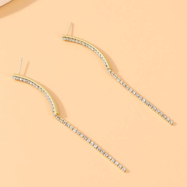 Rhinestone Inlaid Drop Earrings, Gold