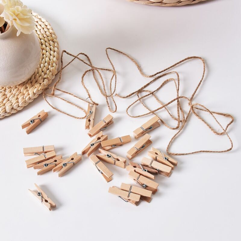 20pcs Wooden Clip & Hemp Rope Set, Camel 
20pcs Wooden Clip & Hemp Rope Set, Camel
