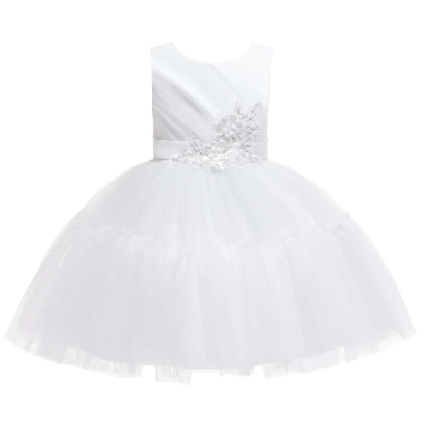 Платье с цветочной вышивкой и бусинами для девочек, Белый 
Платье с цветочной вышивкой и бусинами для девочек, Белый